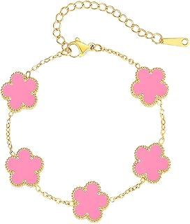 FLY FEI 18K Gold-Plated Four Leaf Clover Bracelet for Women,Adjustable lucky Bracelet Set Jewelry Gift-Hypoallergenic Charm for Birthdays, Wellness & Daily Wear