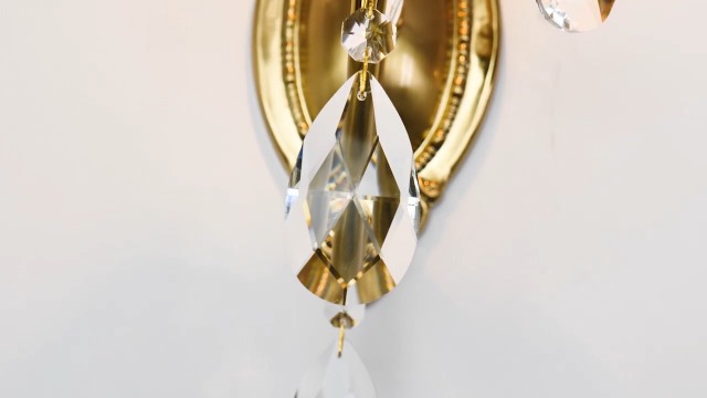 Image of Crystal Wall sconces Set of Two, Gold sconces Wall Set of 2, Vintage Crystal Wall Light, Candelabra Wall Sconce Light Fixture, Gold Brass Finish, 1-Light with Glass Drops
