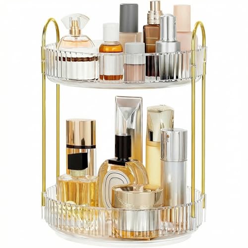 Cnwinu Organisateur de maquillage rotatif - Rond - Organiseur de salle de bain - Étagère de parfum - Organiseur de beauté - Organisateur cosmétique pour cosmétiques et parfum (2 couches transparentes)
