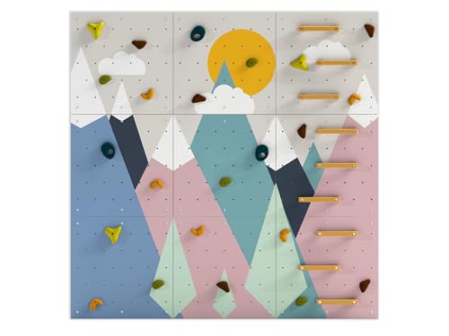 Climbing Wall for Kids, Mountain Climbing Wall, Wooden Wall for Kids – LEZUN (12 Panels, Colorful Mountains)