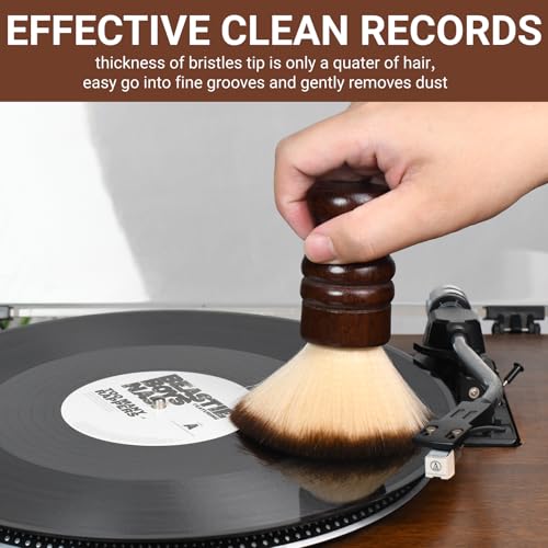 Killoomii 2-in-1 Vinyl Record Cleaning Kit with Stylus Brush - Anti Static Dust Solid Wood Vinyl Record Cleaning Brush, High Density Ultra-Fine Soft Bristles Safe for Vinyl LP Turntable CD Album