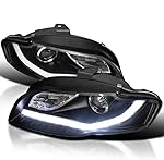 SPEC-D TUNING LED Black Projector Headlights Compatible with 2006-2008 Audi A4 All, Left + Right Pair Headlamps Assembly