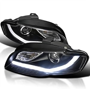 SPEC-D TUNING LED Black Projector Headlights Compatible with 2006-2008 Audi A4 All, Left + Right Pair Headlamps Assembly
