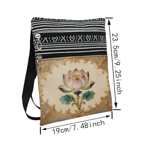 Ethnic Lotus Flower Messenger Bag Small Ethnic Adjustable Strap Crossbody Zipper Pouch Chinoiserie Enamel Lotus Flower Phone Organizer Wallet Cute Shoulder Handbag for Women Friends2