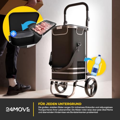 24MOVE® Einkaufstrolley Vehlo klappbar mit 55L inkl. Kühlfach, Faltbarer 3in1 Trolley - Sackkarre und Tasche, bis 40kg belastbar, schwarz – Ansicht 5