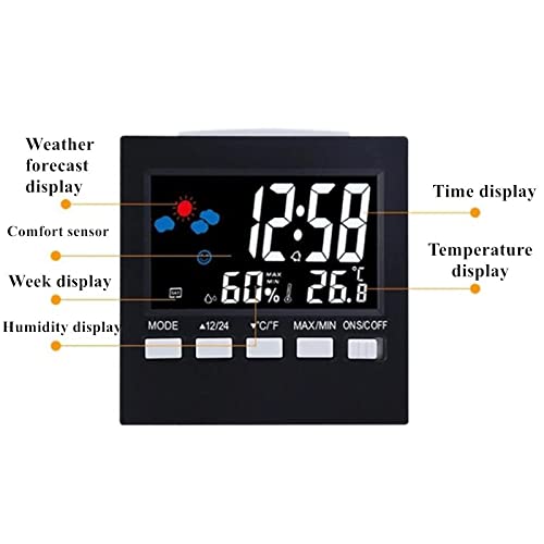 Réveil numérique LCD météo et commande vocale pour table de chevet