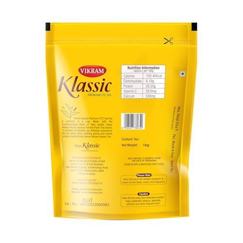 Image of Vikram Klassic Tea - Premium CTC Tea | Authentic Upper Assam & Second Flush Leaves | Strong, Flavorful & Aromatic Blend | Rich Amber Color, Uplifting Aroma & Unique Muscatel Taste | 1kg (Pouch)