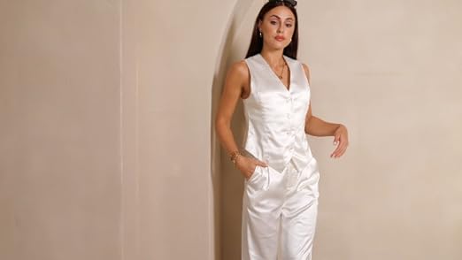 heipeiwa Women's Satin Silky Vest Button Down Sleeveless V
