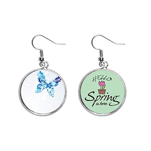 Pendientes de mariposa azul con graffiti colgante para primavera