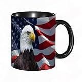 HRRASFAZF Tasse à Café | Tasse Céramique Fine | Cadeau Original | 330ml | Mug avec Anse | Cadeau Original pour Homme et Femme | Drapeau américain avec aigle à tête blanche