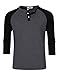 MrWonder Men's Casual Slim Fit Raglan Baseball 3/4 Sleeve Henley T-Shirts Deep Gray and Black M