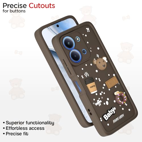 Image of Pikkme Back Cover for Redmi 15c 5G | 3D Bear Silicone Cute & Fun Coffee Cartoon | Full Body Protection Bumper Case (Brown)
