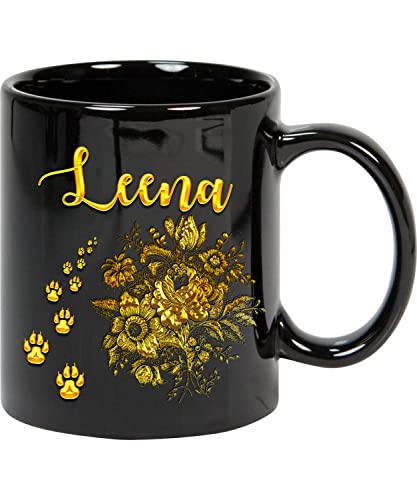 Coffee Mug Coffee Mug Personalized Name Mug, Name Cups, Name Mug Gift for Mom, Dad, Sister, Girls, Boy, Brother Leena and Dog Gold Lover Custom Name Mugs Gifts for Women & Men 11oz Black Mug 202646