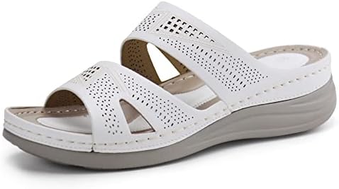 starmerx Womens Slide Sandals Comfort Wedge Open Toe Platform Sandals Slip on Cushion Slippers Shoes (6,White)