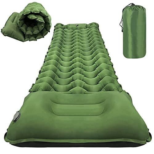 ORLANG Sleeping Pad for Camping Foldable Extra Thick 4 Inch,Sleeping Mat with Built-in Foot Pump,Ultralight Waterproof Inflating Sleeping Pad with Pillow for Camping, Backpacking, Traveling - Green