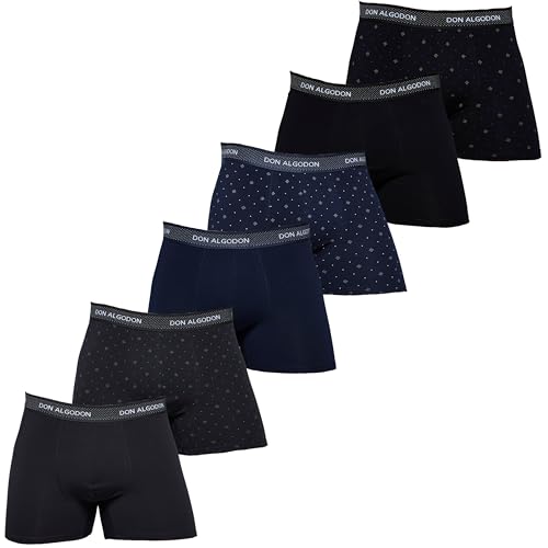 DON ALGODON | Pack 6 Boxers Hombre Suaves, Transpirables y Resistentes (FR/ES, Letras, XL, Regular, Regular, Gris Marengo/Negro/Marino)