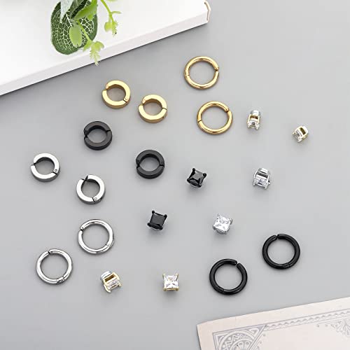 Image of NEWITIN 15 Pairs Magnetic Stud Earrings for Men Stainless Steel Magnetic Earrings Men Clip on Earrings Non Piercing Cross Earrings Unisex CZ Hoop Dangle Magnetic Earrings for Men Women