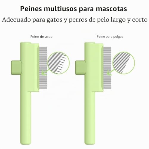 Miniatura 2 de Marchul 2 Piezas Peines Para Gatos, Peines Antipulgas Para Gatos Y Perros Con Botón De Liberación Y Púas Redondas De Acero Inoxidable, Peine Autolimpiante Para Mascotas Que Elimina Pelo Nudos, Verde