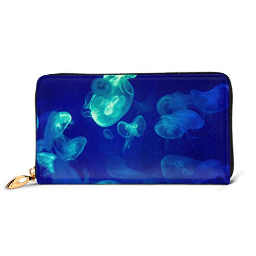 Preisvergleich Produktbild JHGFG Mode Handtasche Reißverschluss Brieftasche Jelly Fishes Schwimmen Glühend Dunkel Telefon Clutch Geldbörse Abend Clutch Blocking Leder Wallet Multi Card Organizer