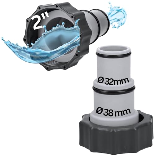 Kalitec Adaptateur Piscine A – 38 mm & 32 mm vers Filetage Intérieur 2 Pouces, pour Système de Filtration, Filtre à Sable, Pompe Piscine & Submersible, Embout avec Joint (Lot de 2)