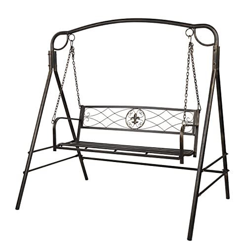 Vingli Upgraded Metal Patio Porch Swing With A-Frame Stand, Powder Coated Steel Swing Seat Bench And Frame With Extra Side Bars, Heavy Duty 660 Lbs Hanging Swing Set For Outdoor (Antique Bronze) #TOP13