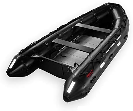 Seamax Ocean430T Commercial Grade PVC Inflatable Boat, 14ft. x 6.4ft, 5 Pontoon Chambers, Aluminum Floor, V Bottom, Max Support 35HP Motor, Coast Guard Standard Reflective Tapes, Multi-Purpose