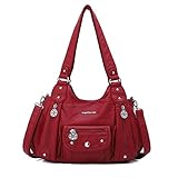 Angel Barcelo Roomy Fashion Hobo Womens Handbags Ladies Purse Satchel Shoulder Bags Tote Washed Leather Bag Red