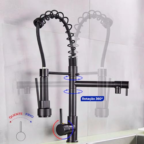 Torneira Gourmet Cozinha Monocomando Aço Inox 304 2 Saídas Luxo Diversas Cores Brinovar (PRETA)