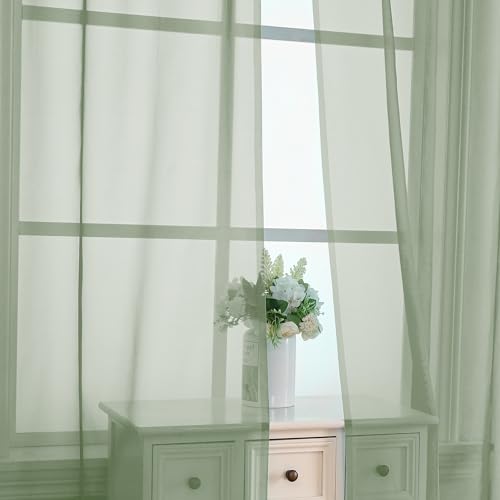 Image of OVZME Sage Green Sheer Curtains 78 Inches Long 2 Panels - Soft Light Filtering Window Sheer Panels for Living Room /Bedroom, Top Dual Rod Pocket, 1 Pair, Each 42Wx78L Inches