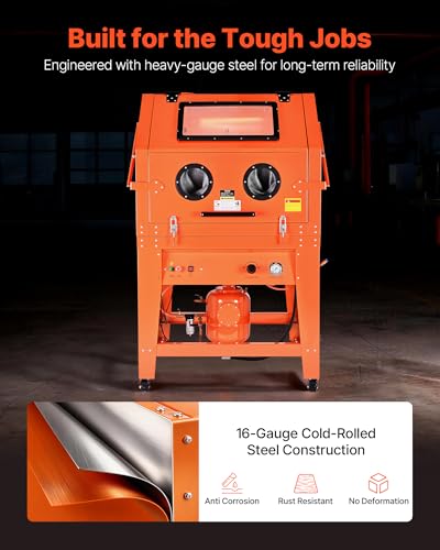 VEVOR Sandstrahlkabine 926 L, Sandstrahlgerät aus Stahl auf Rädern, mit 121 L Strahlmittelbehälter und 1,6-PS-Staubabsaugung, Sandstrahlanlage für die Oberflächenbearbeitung übergroßer Teile