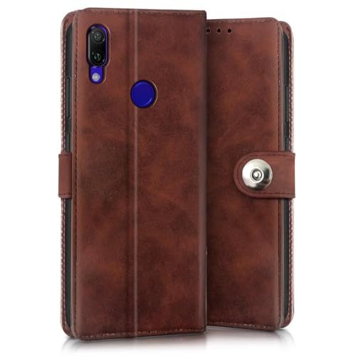 Image of WOW IMAGINE Shock Proof Flip Cover Back Case for Xiaomi Mi Redmi Note 7 | 7 Pro | 7S (Magnetic Button Flip Case | Wallet Pockets & Stand | Leather Finish | Coffee)