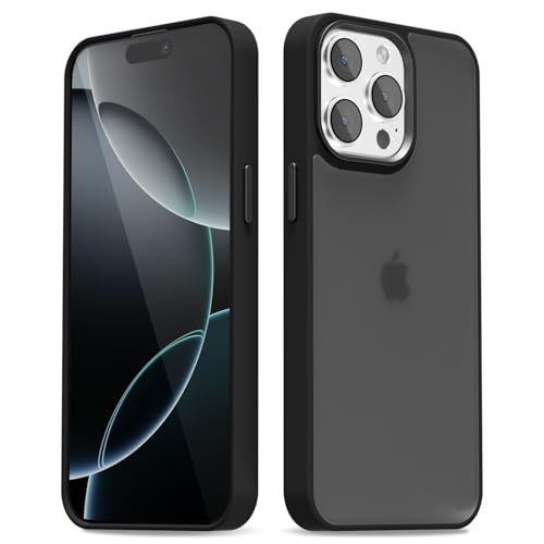 oakxco for iPhone 16 Pro Case Clear Hard Shell, Slim Thin Matte Transparent Plastic Cover & Protective Soft Silicone Rubber TPU Bumper, Girly Cute Phone Case for Women Girls, Black