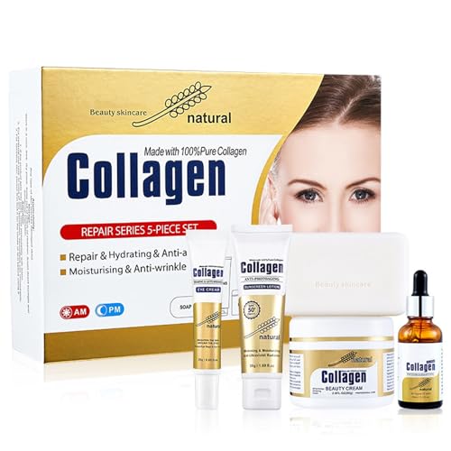 Skincare Gift Set for Women - Collagen Skin Care Set - Skin Care Sets & Kits with Beauty Soap, Face Serum, Eye Cream, Beauty Cream, Sunscreen Lotion - Skincare Set for Anti-aging