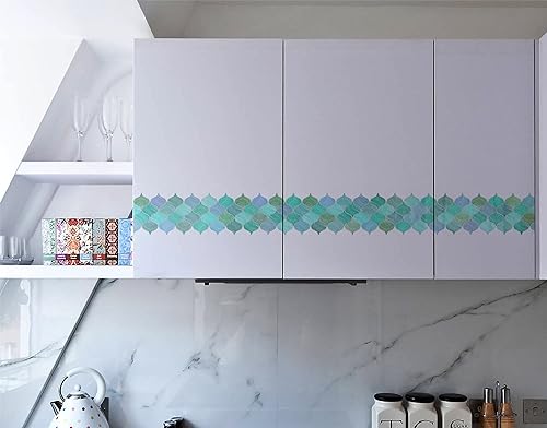 Image of WallDesign Mosaic Lantern Blue Green Shades - 6.25 in X 10 Ft Self-Adhesive Tile Sticker Sheet for Decoration of Kitchen, Bathroom, Furniture, Door, Living, Ceiling