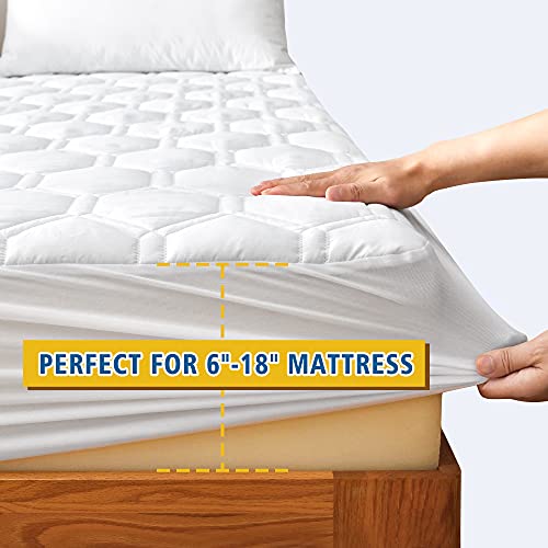 King Mattress Protector, Waterproof Soft Breathable King Size Mattress Pad With 6-18 Inches Deep Pocket, Quilted Thick Filling King Mattress Cover, White #TOP4