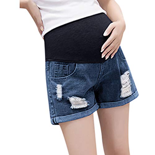Gusspower Premamá Pantalones Cortos Rotos para Embarazadas Maternidad Mujer Cintura Alta Lactancia Vaqueros Cortos Suave Elástica Pantalones Delgados Suelto Tallas Grandes Jeans Denim Shorts