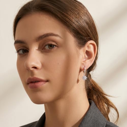 Pendientes de aro de plata para mujer con diseño asimétrico de estrella y luna celestial 4