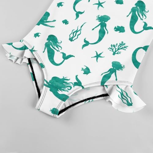 Image of Girls One Piece Swimsuit Cute Alpacas Hearts Stars Ruffles Swimwear Bathing Suits 3-12 Years