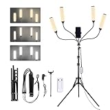 Lampada Video Dimmerabile LED, Quattro Bracci Lampada Estetista con Treppiede e Supporto per Telefono per Luce Truccatore, Lampada per Ciglia, Live Bellezza, Tatuaggio, Riprese Studio