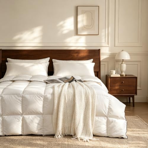 OASWET White Goose Feather Down Fiber Comforter Twin Size Duvet Insert Fluffy Hotel Comforter Perfect for Your Childs Bedroom The College Dorm Or As a Space-Saving Essential for Your Guest Room