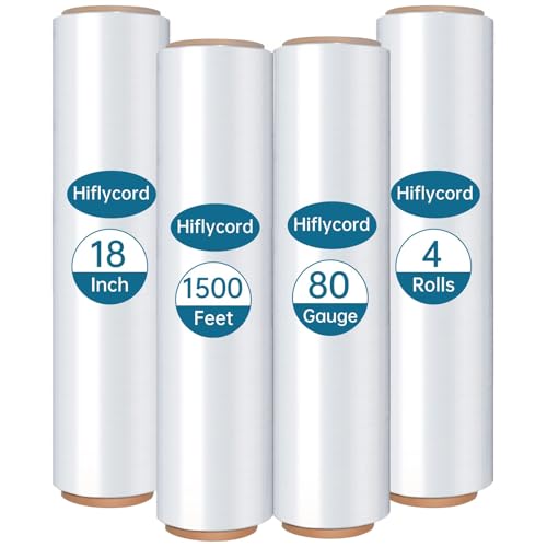 Shrink Wrap Rolls, Stretch Wrap 18in x 1500ft, Heavy Duty Pallet Wrap 4 Pack by Hiflycord - Used condition - CA$80.95