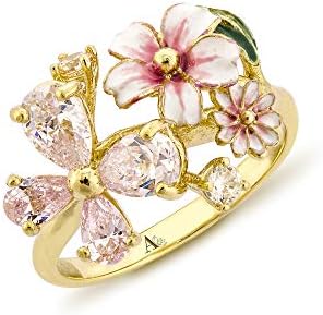 Anthia Jewelry Womens Sterling Silver Elegant Floral Filigree Sparkling Bling Flowers Butterfly Gemstones Cubic Zirconia Fashion Statement Accessory Jewelry Cute Gorgeous Band Ring, Pink, Size 6