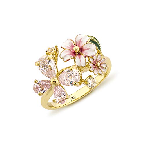 Anthia Jewelry Womens Sterling Silver Elegant Floral Filigree Sparkling Bling Flowers Butterfly Gemstones Cubic Zirconia Fashion Statement Accessory Jewelry Cute Gorgeous Band Ring, Pink, Size 6 #TOP25