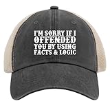 Rtiuortpy I'm Sorry If I Offended You by Using Facts & Logic Hat Trucker Hat Men Vintage Mesh Cap for Summer, Black1