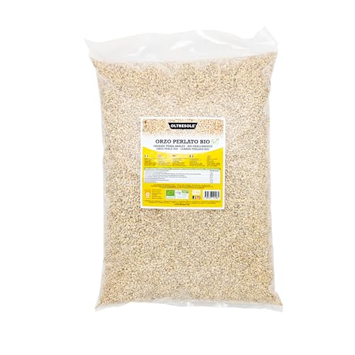 Oltresole, Cebada perlada italiana ecológica 5 kg, Grano ecológico rico en fibra, Ideal para sopas, ensaladas y potajes, Producido por la agricultura italiana, Formato práctico
