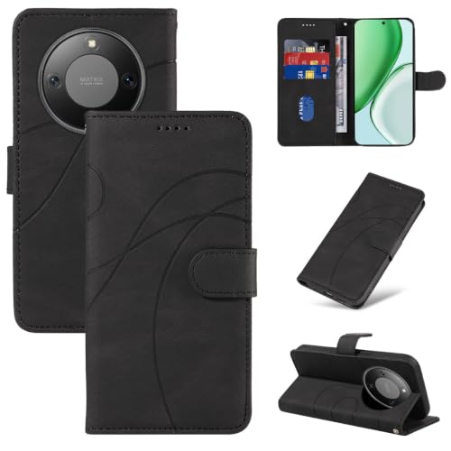 LACAE pour Honor Magic 8 Lite Coque en Cuir PU - Étui à Rabat avec Porte-Carte, Housse Magnétique avec Support (Black)