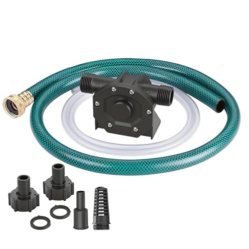 TRUPOW 750GPH Drill Powered Self-Priming Mini Hand Water Transfer Drill Pump Kit with Water Hose & Oil Hose, Filter for Home Water Oil Fluid Transfer