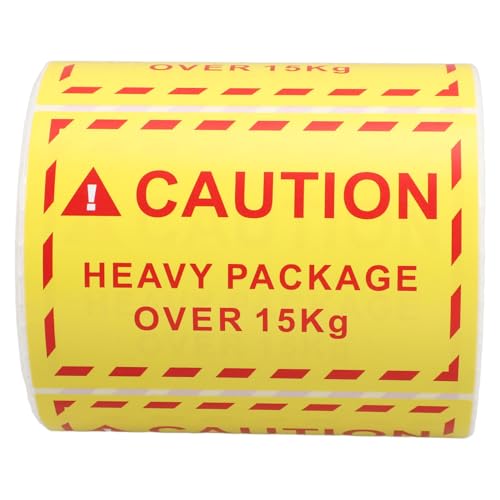 SOESFOUFU Heavy Package Warning Labels 100x70mm 500pcs Adhesive Shipping Stickers Over 15kg Weight Caution Logistics Packing Warning Tape for Industrial Shipping