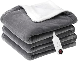 Sharksfin Heated Electric Over Blanket, Ultra Soft Luxurious Flannel Electric Over Blanket with 6 Heat Settings and Timer Function Breathable faux fur Throw for Sofa and Bed (Grey)