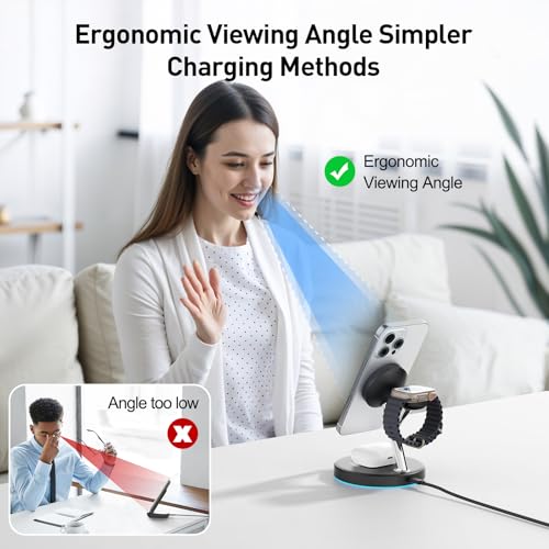 2025 3 in 1 Charging Station Compatible with Mag-Safe Charger Wireless Charger S - Photo 4 sur 37